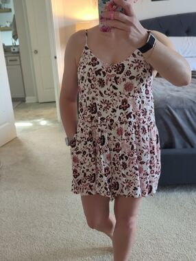 LOFT Ivory Romper with Burgundy Floral Print